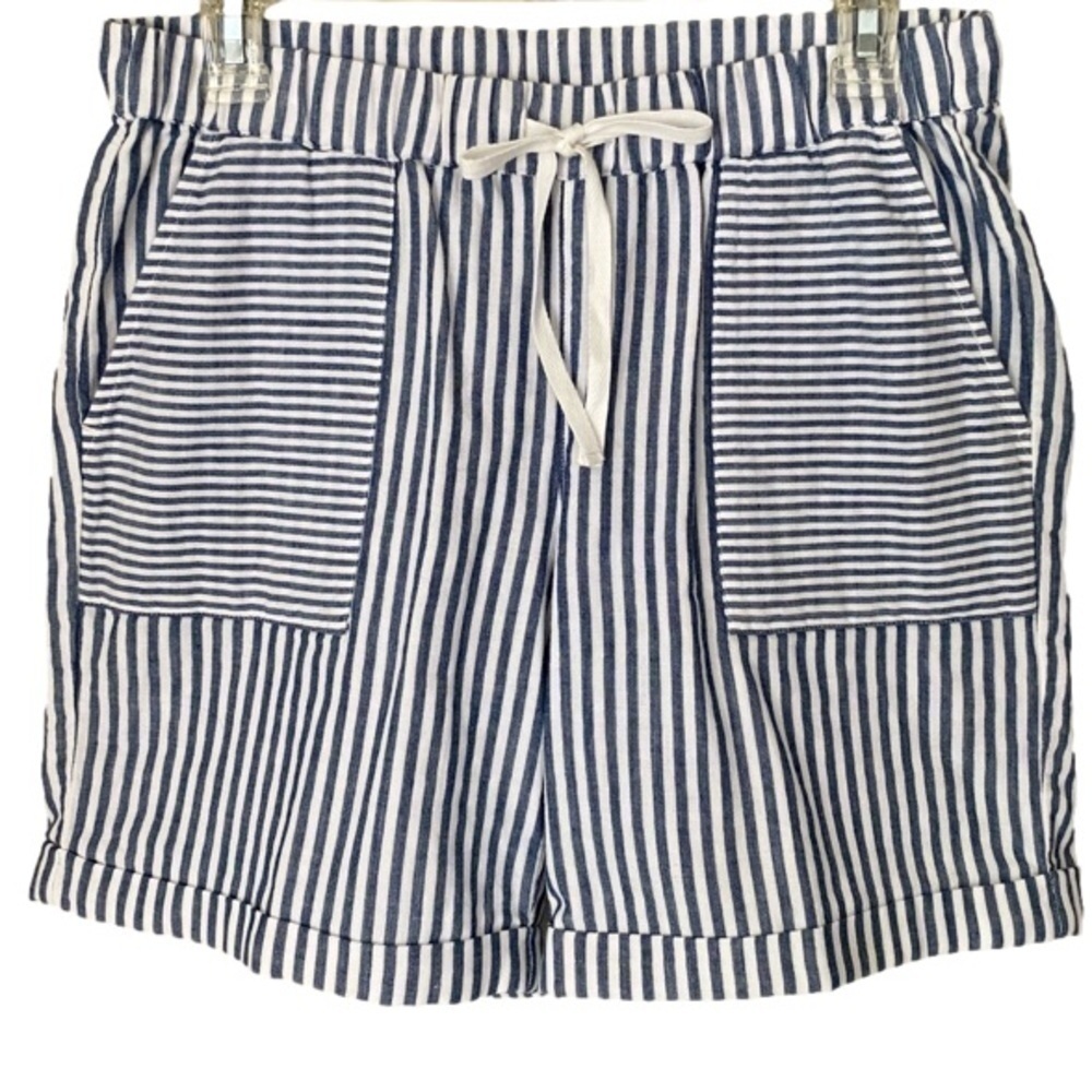 J. JILL Shorts Casual Drawstring 100% Cotton Blue White Stripe Women Size XS